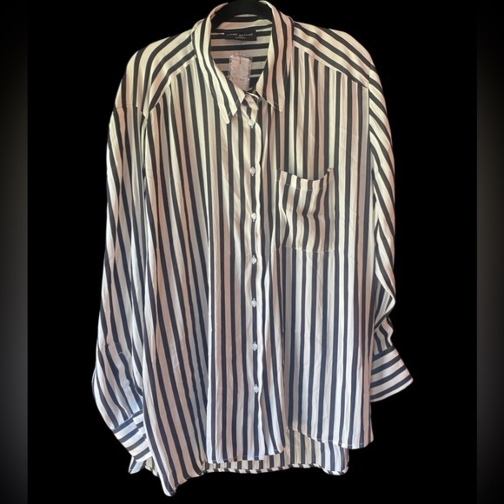 NWT Lane Bryant Satin Button-Down Black and White Boyfriend Shirt Size 22-24